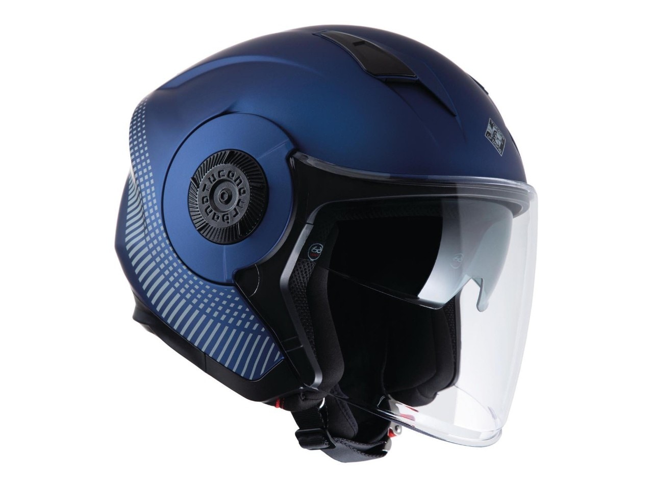 <div class='descrGalleryTitle'>CASCO EL'TANGE</div><div class='descrGalleryText'><p>Casco jet in policarbonato, con doppia visiera e ventilazione Clima System, EL’TANGE (<b>139,00 €</b>) viene proposto in blu infinito opaco e in giallo fluo lucido, entrambi con stampa grafica laterale</p>
</div>